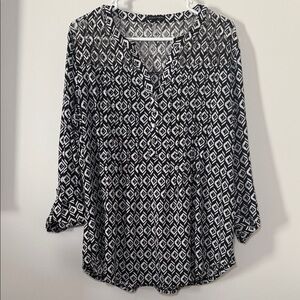 Ava & Grace Women’s Black White 3/4 Roll Sleeve‎ Business Casual Blouse size XL